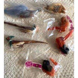 Vintage Feathered Birds Made in Hong Kong Set 7 - New 3 To 6" Long Gorgeous Colo